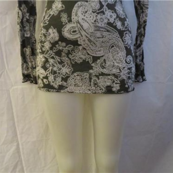 ERGE GRAY WHITE FLORAL PRINT LONG SLEEVE T-SHIRT L - Picture 3 of 5